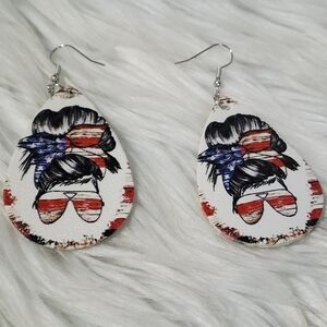 Messy Bun Patriotic July 4th Earrings